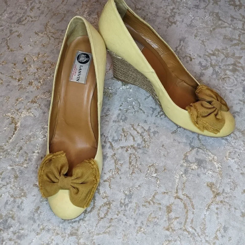 Lanvin yellow leather wedge with mustard b…
